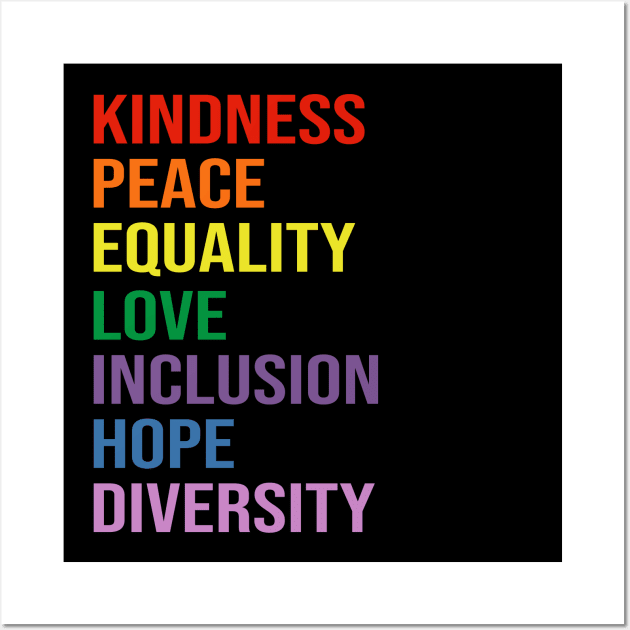 love peace equality inclusion kindness Wall Art by DragonTees